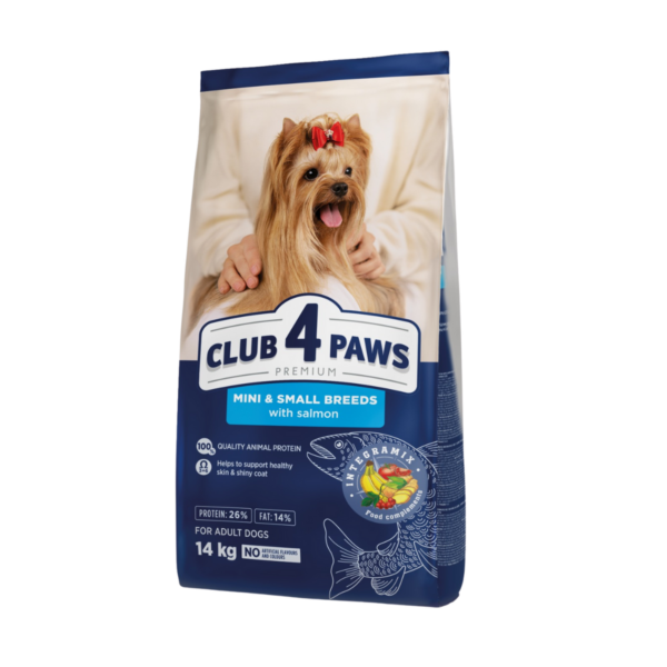Hrana uscata pentru caini adulti cu somon, 14kg talie mica si miniaturala Club 4 Paws